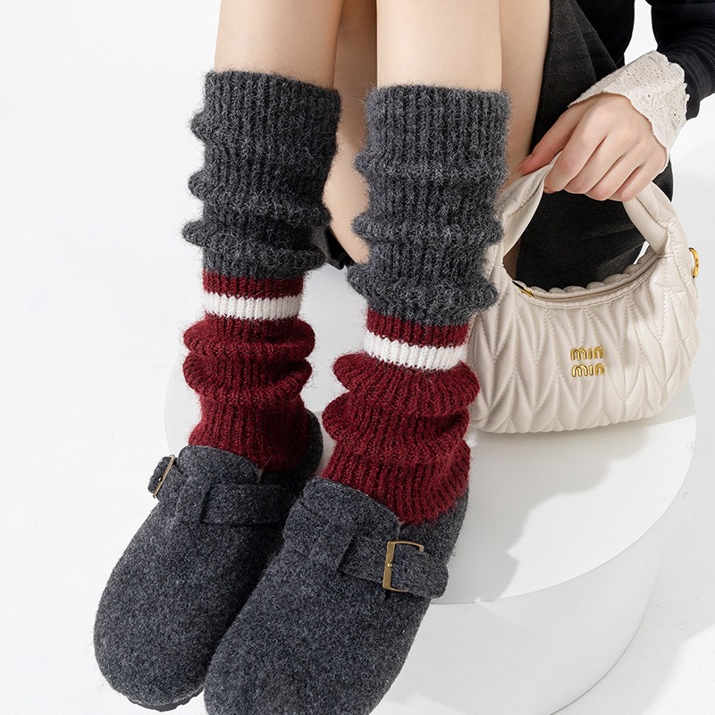 混羊毛拚色長襪套 冬季保暖襪套 小腿襪套 WA040-細節圖5