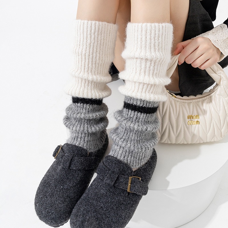 混羊毛拚色長襪套 冬季保暖襪套 小腿襪套 WA040-細節圖6