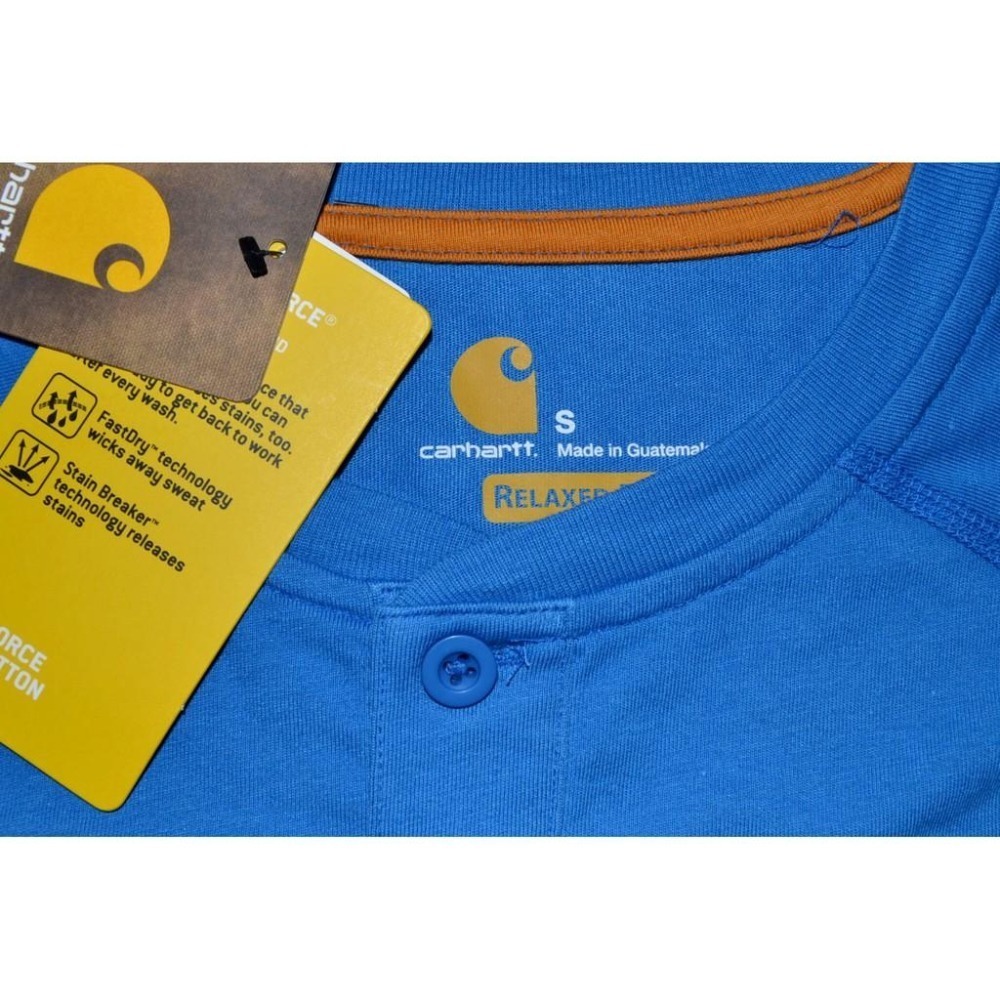 Carhartt Force 口袋 亨利領 T恤【S】【M】吸濕排汗 防污力 酷藍 重磅  全新 現貨-細節圖3