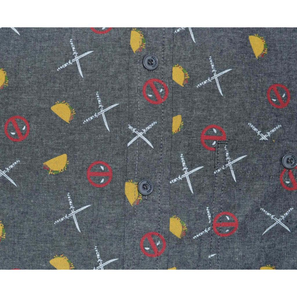 Marvel【L】短袖襯衫 Deadpool Tacos & Swords 死侍 梭織 花襯衫 全新 現貨 保證正品-細節圖2