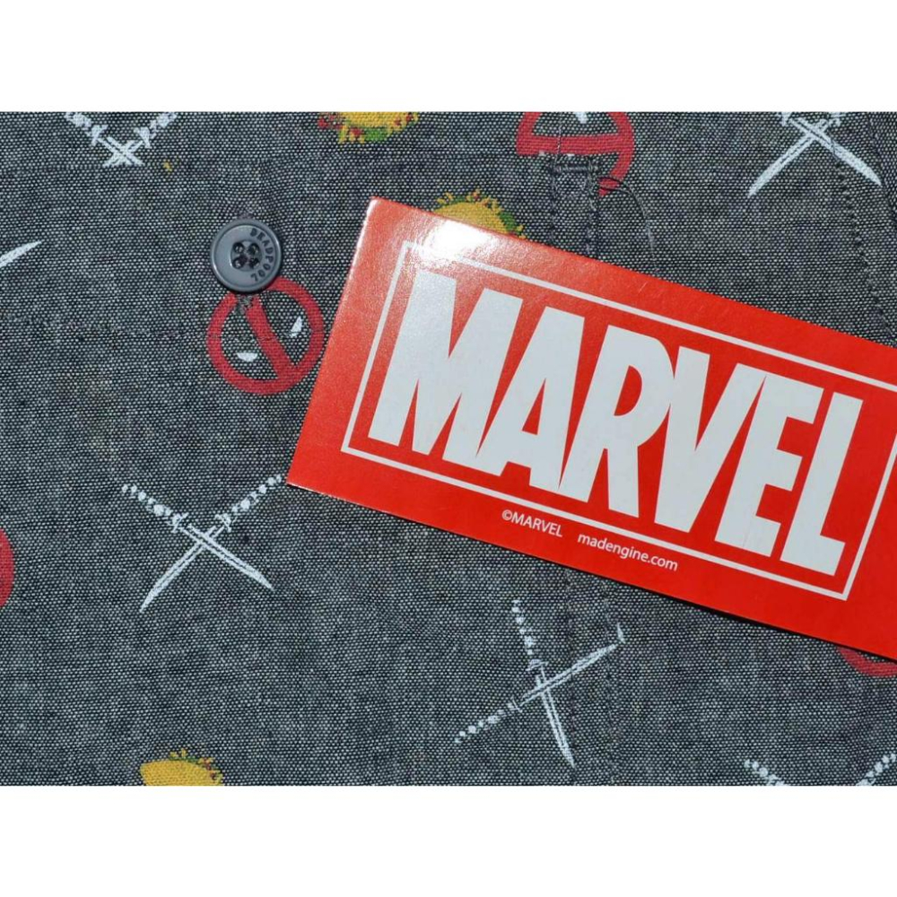 Marvel【L】短袖襯衫 Deadpool Tacos & Swords 死侍 梭織 花襯衫 全新 現貨 保證正品-細節圖3