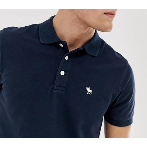 Abercrombie＆Fitch 海軍藍 pique polo衫【M】logo刺繡 透氣涼爽 全新 現貨-細節圖3