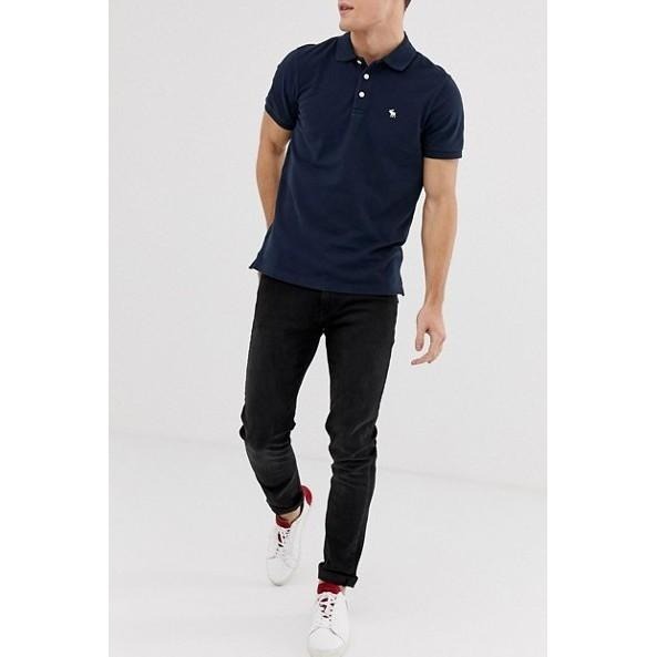 Abercrombie＆Fitch 海軍藍 pique polo衫【M】logo刺繡 透氣涼爽 全新 現貨-細節圖4