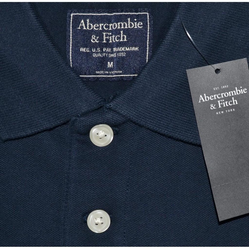 Abercrombie＆Fitch 海軍藍 pique polo衫【M】logo刺繡 透氣涼爽 全新 現貨-細節圖6