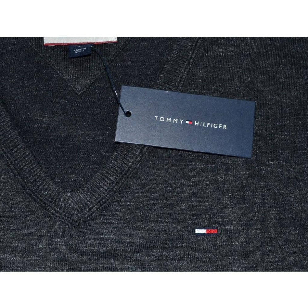 Tommy Hilfiger Denim V領長袖毛衣【M】彈性 有機棉 黑色 全新 現貨 保證正品-細節圖3