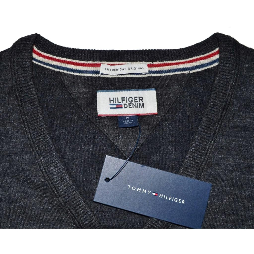 Tommy Hilfiger Denim V領長袖毛衣【M】彈性 有機棉 黑色 全新 現貨 保證正品-細節圖5