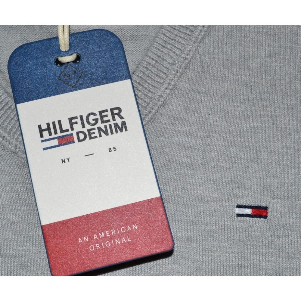 Tommy Hilfiger Denim V領長袖毛衣【M】彈性 有機棉 輕灰色 全新 現貨 保證正品-細節圖3