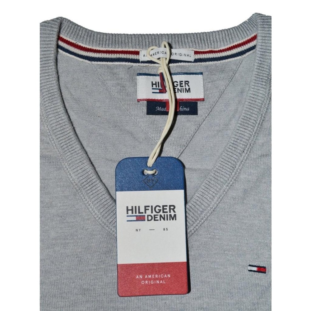 Tommy Hilfiger Denim V領長袖毛衣【M】彈性 有機棉 輕灰色 全新 現貨 保證正品-細節圖4