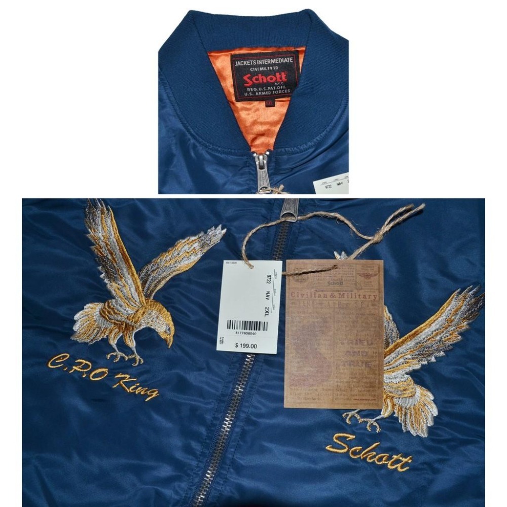 Schott NYC 飛行夾克 飛行外套 XXL 大尺碼 防水 9722 MA-1 Eagle 全新 現貨 保證正品-細節圖7