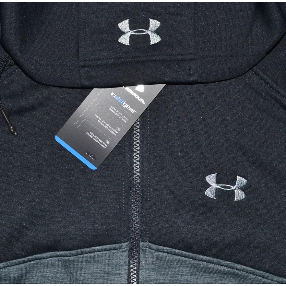 Under Armour【L】連帽外套 黑/黑灰 ColdGear 吸熱防寒 輕量 彈性 全新 現貨 保證原廠-細節圖5