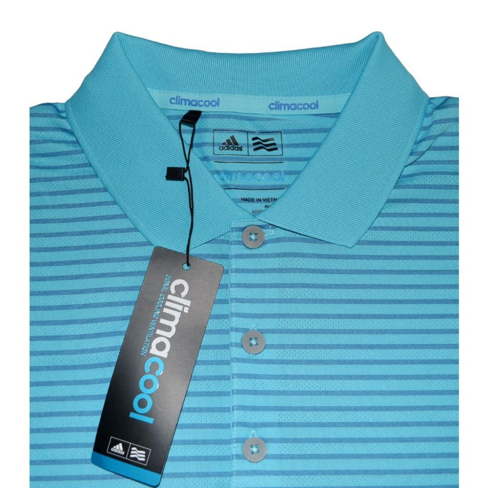 adidas Golf【S約一般M】climacool 涼感 透氣 吸濕排汗 天藍條紋 機能POLO衫 全新 現貨-細節圖3