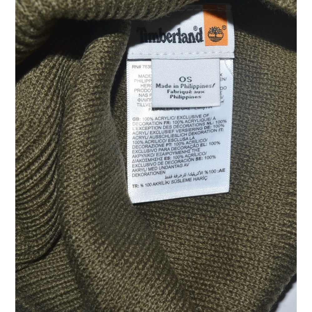 Timberland 純色針織毛帽 橄欖綠色 男女適合 輕質 保暖 景色貼片 T101683C-細節圖2