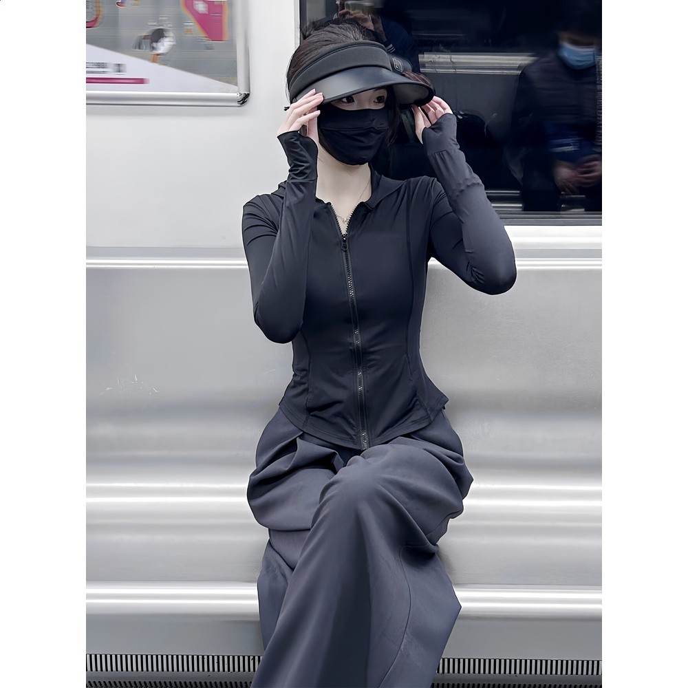 黑色連帽冰絲防曬衣女款夏薄款戶外防紫外線防曬服修身短外套上衣-細節圖4
