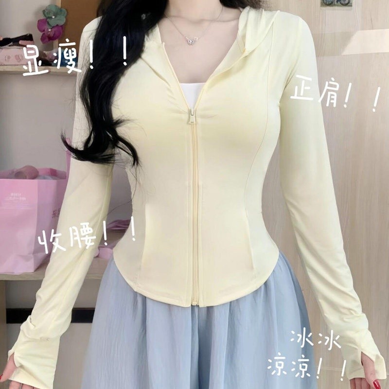 黑色連帽冰絲防曬衣女款夏薄款戶外防紫外線防曬服修身短外套上衣-規格圖5