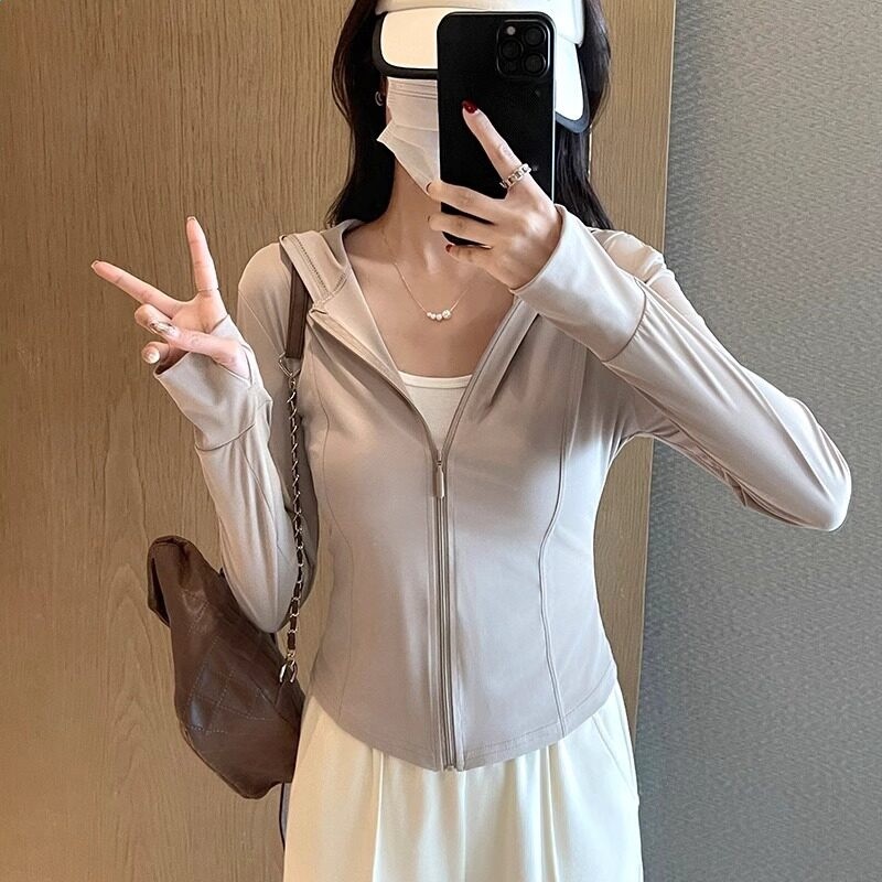 黑色連帽冰絲防曬衣女款夏薄款戶外防紫外線防曬服修身短外套上衣-規格圖5