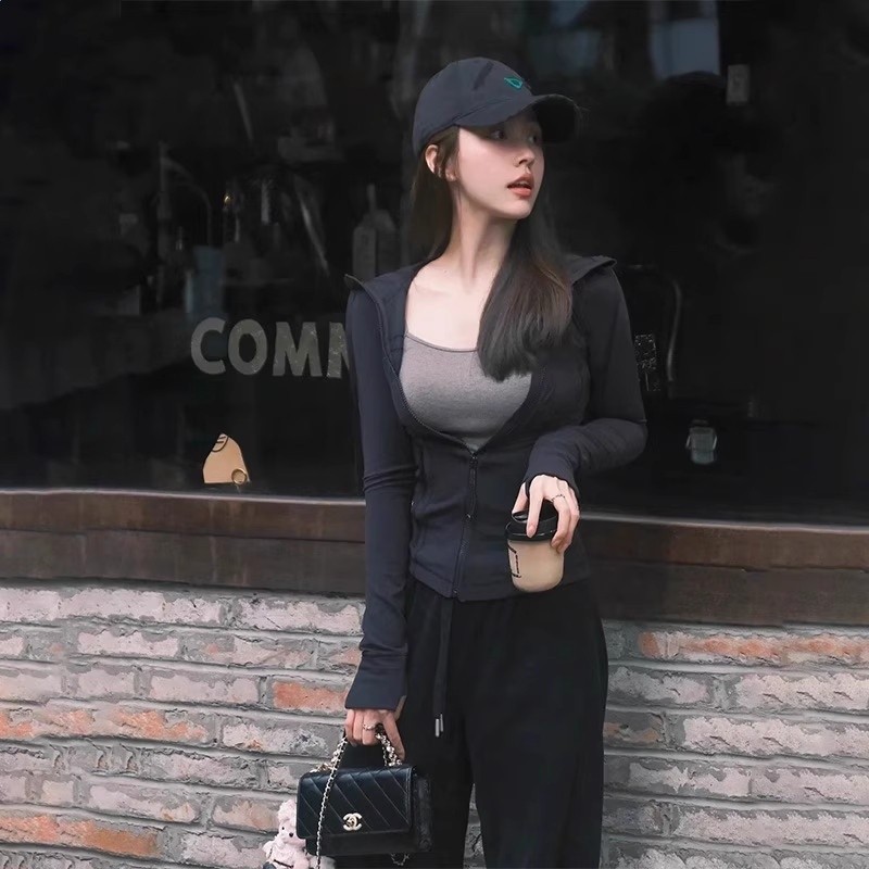 黑色冰絲防曬衣女款夏季透氣防紫外線修身顯瘦連帽運動瑜伽服外套-規格圖5