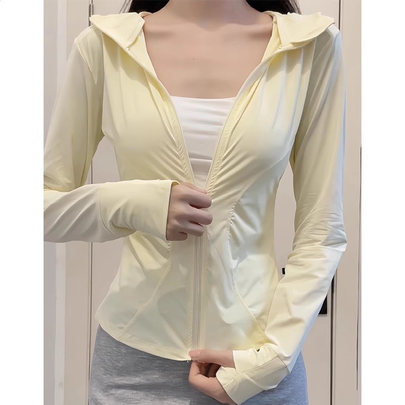 黑色冰絲防曬衣女款夏季透氣防紫外線修身顯瘦連帽運動瑜伽服外套-規格圖5