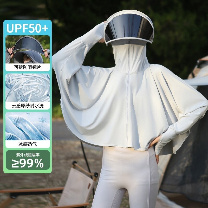 夏冰絲薄款原紗防曬衣女遮臉騎車防紫外線透氣薄寬鬆UPF50+短外套-規格圖5