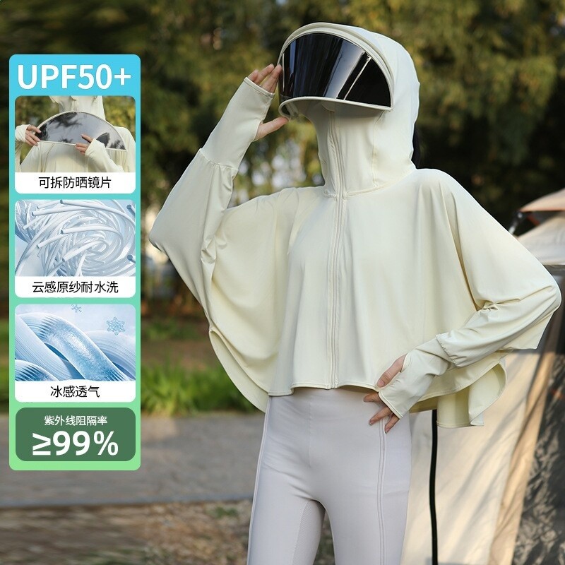 夏冰絲薄款原紗防曬衣女遮臉騎車防紫外線透氣薄寬鬆UPF50+短外套-規格圖5