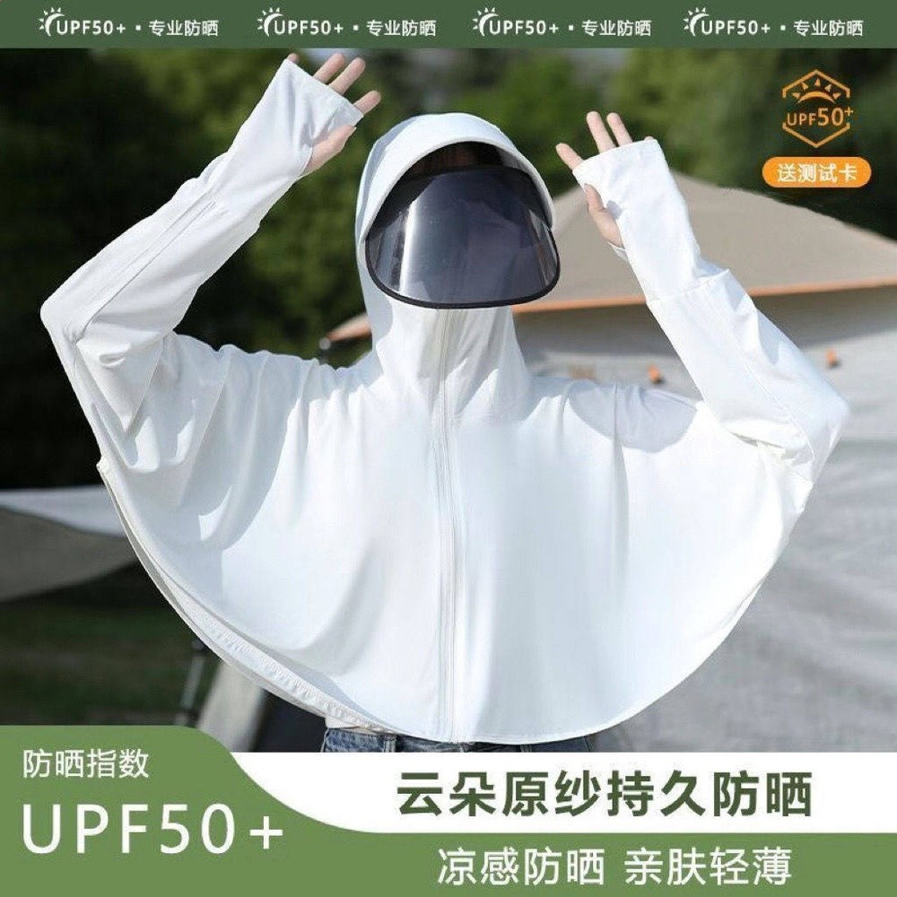 夏冰絲薄款原紗防曬衣女遮臉騎車防紫外線透氣薄寬鬆UPF50+短外套-規格圖5