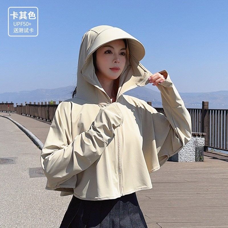 夏冰絲薄款原紗防曬衣女遮臉騎車防紫外線透氣薄寬鬆UPF50+短外套-規格圖5
