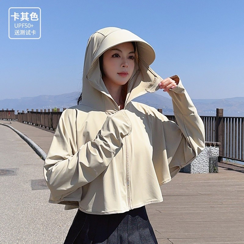 夏冰絲薄款原紗防曬衣女遮臉騎車防紫外線透氣薄寬鬆UPF50+短外套-規格圖5