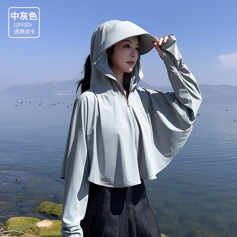 夏冰絲薄款原紗防曬衣女遮臉騎車防紫外線透氣薄寬鬆UPF50+短外套-規格圖5
