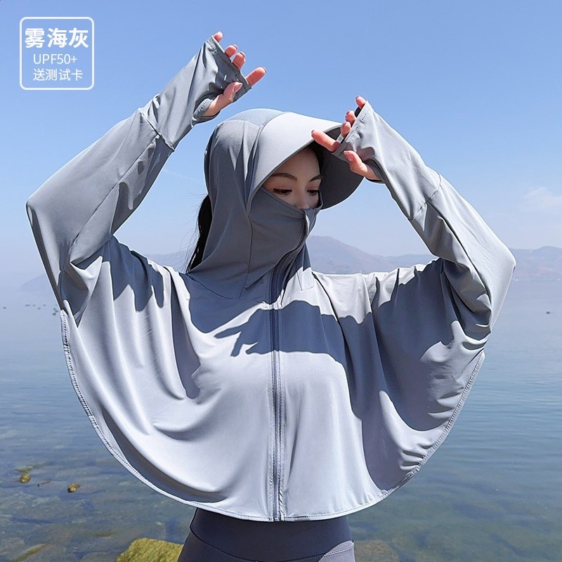 夏冰絲薄款原紗防曬衣女遮臉騎車防紫外線透氣薄寬鬆UPF50+短外套-規格圖5