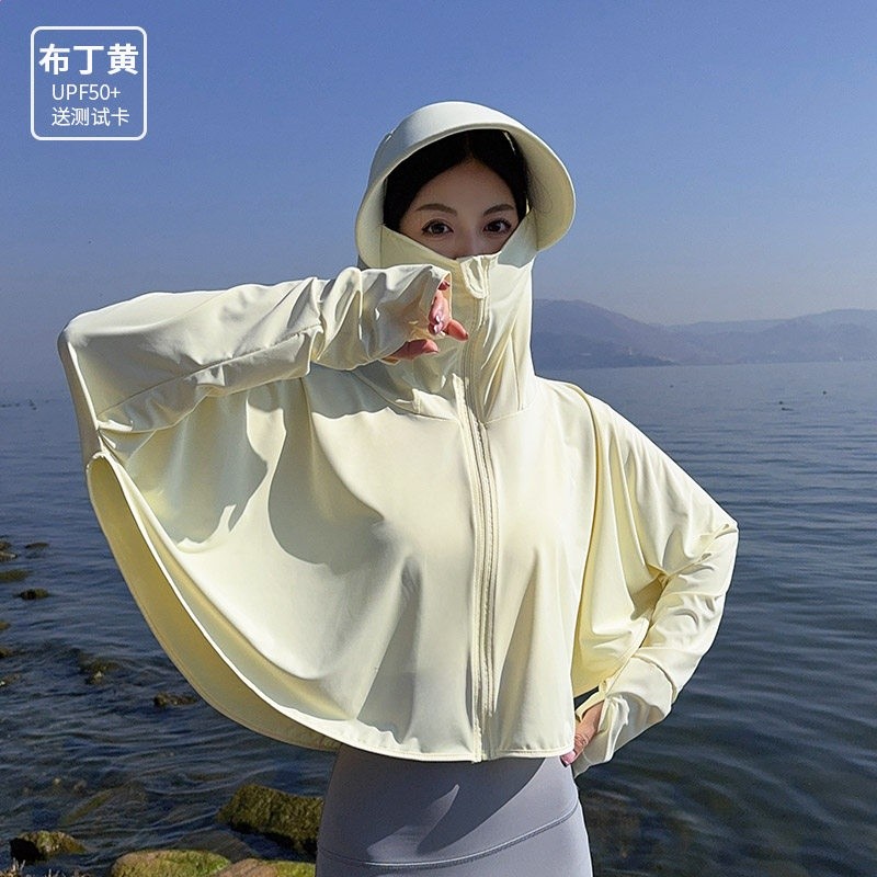 夏冰絲薄款原紗防曬衣女遮臉騎車防紫外線透氣薄寬鬆UPF50+短外套-規格圖5