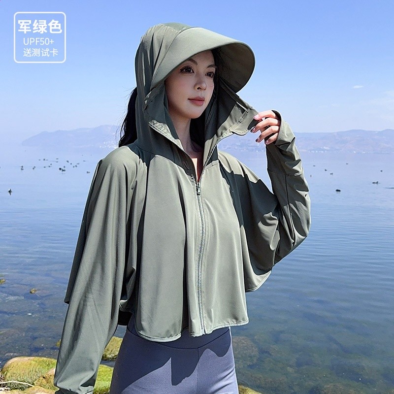 夏冰絲薄款原紗防曬衣女遮臉騎車防紫外線透氣薄寬鬆UPF50+短外套-規格圖5