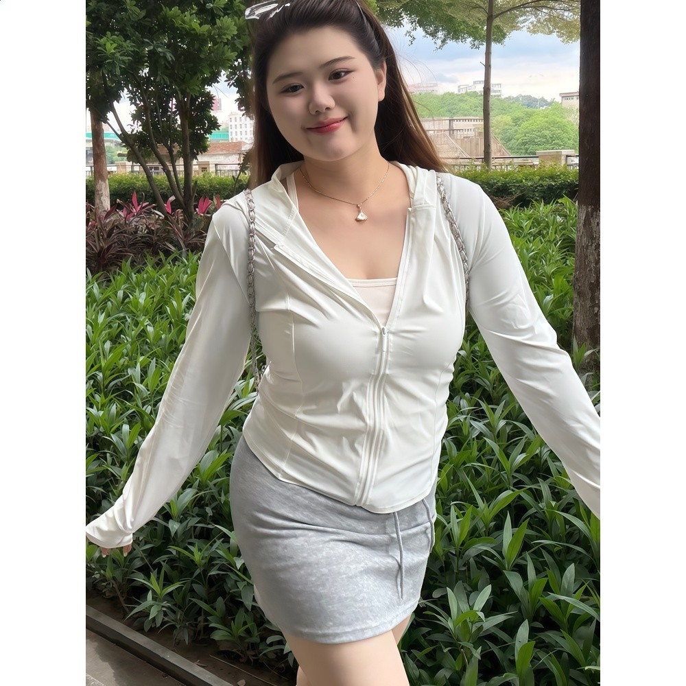 周胖胖呀微胖mm修身冰絲防曬衣白色女夏季戶外開襟大碼防曬服外套-細節圖4