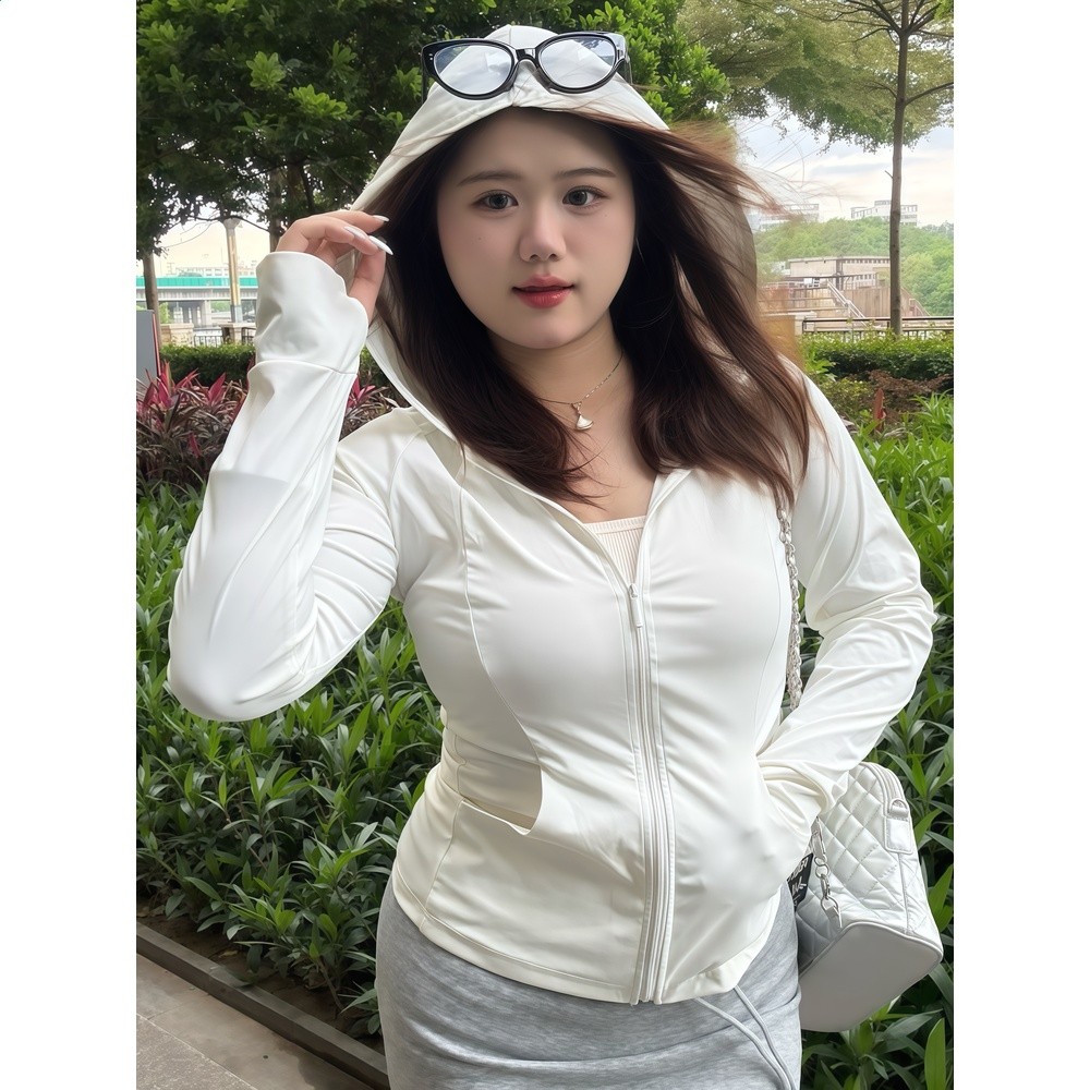 周胖胖呀微胖mm修身冰絲防曬衣白色女夏季戶外開襟大碼防曬服外套-細節圖5