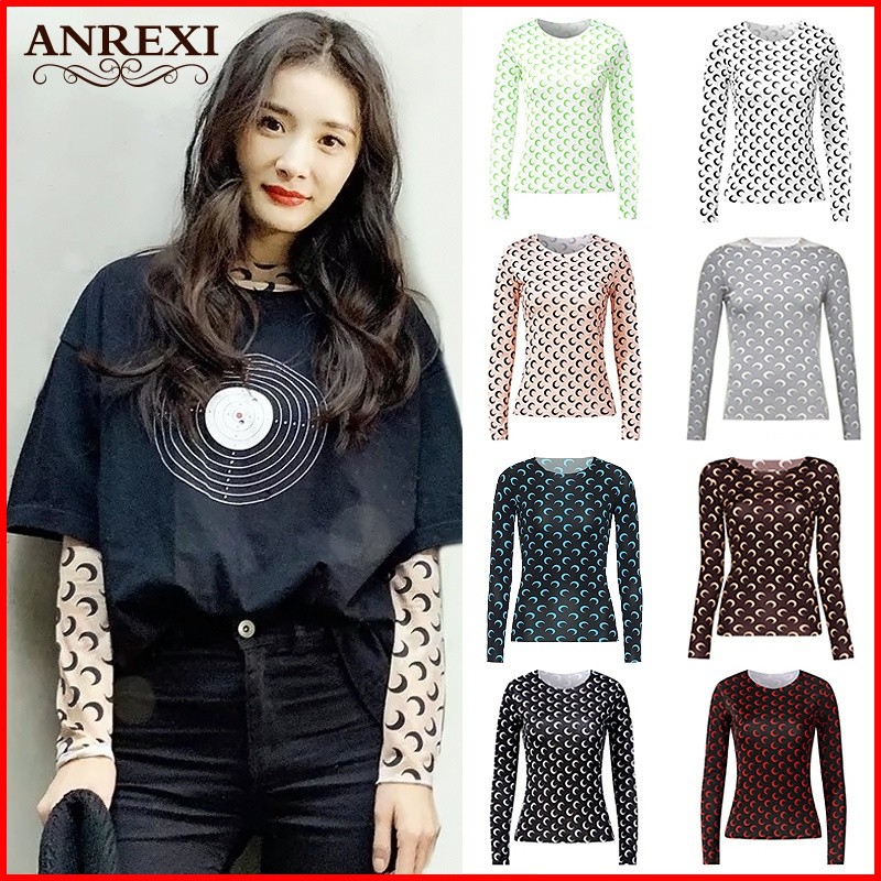 楊冪同款衣服2026春秋彈力修身內搭t恤冰絲防曬月亮打底衣女上衣-細節圖2