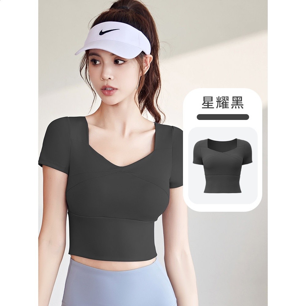 瑜伽服女上衣2026新款帶胸墊專業晨跑步運動套裝普拉提健身短袖夏-規格圖5