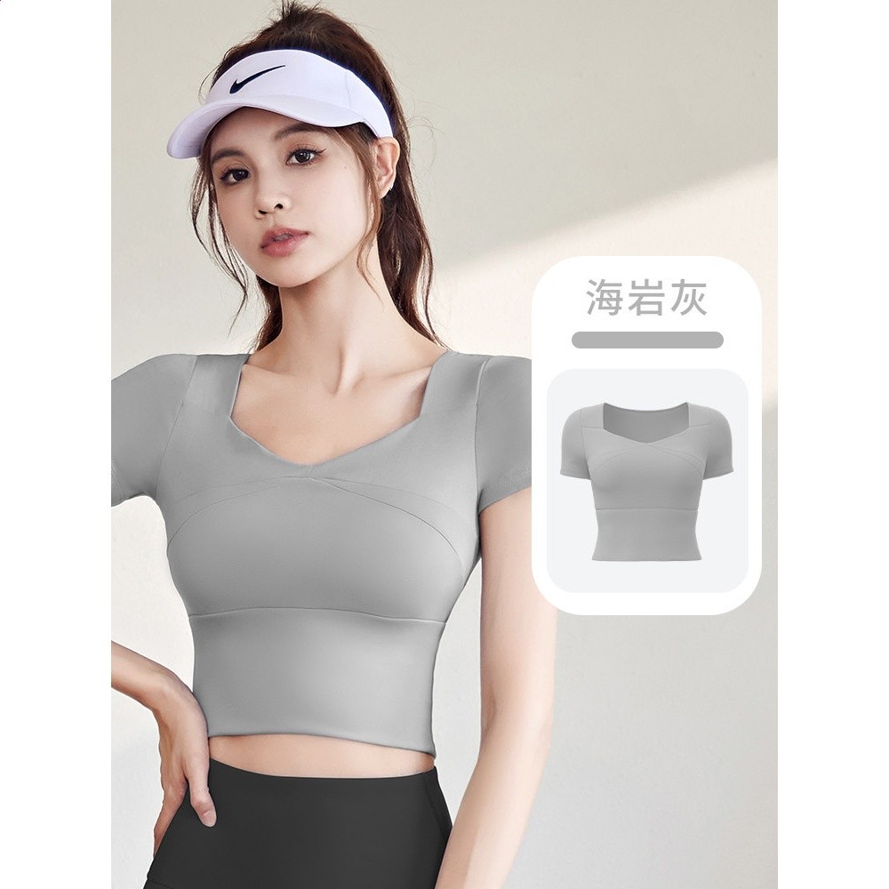 瑜伽服女上衣2026新款帶胸墊專業晨跑步運動套裝普拉提健身短袖夏-規格圖5