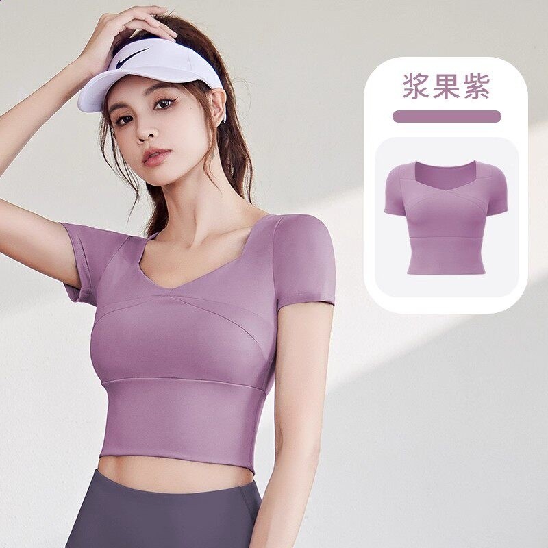 瑜伽服女上衣2026新款帶胸墊專業晨跑步運動套裝普拉提健身短袖夏-規格圖5