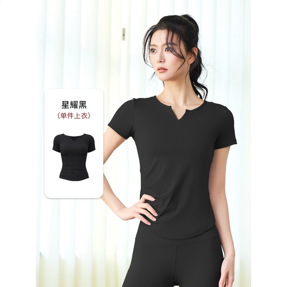 瑜伽服女2026新款帶胸墊晨跑步健身短袖運動普拉提訓練上衣套裝夏-規格圖5