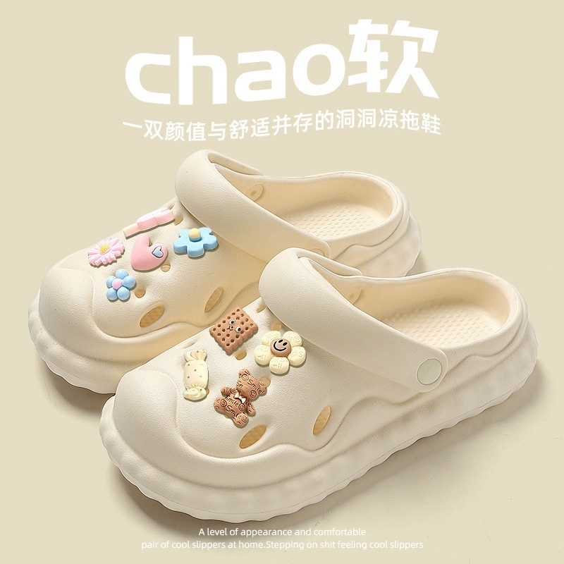 踩屎感洞洞鞋女款夏季外穿2023新款厚底沙灘防滑包頭半涼拖鞋夏天-規格圖5