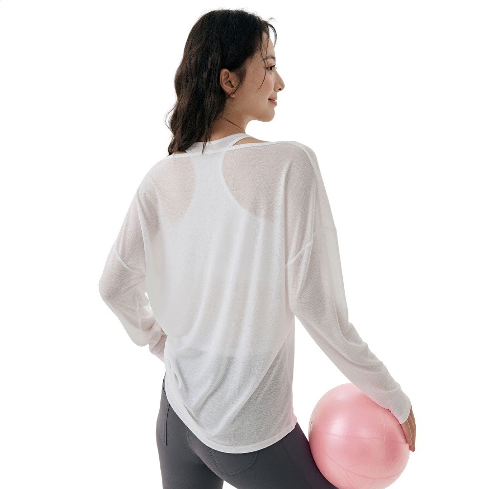 DS125620花色折扣瑜伽服女套裝透氣兩件套長袖罩衫普拉提運動背心-細節圖5