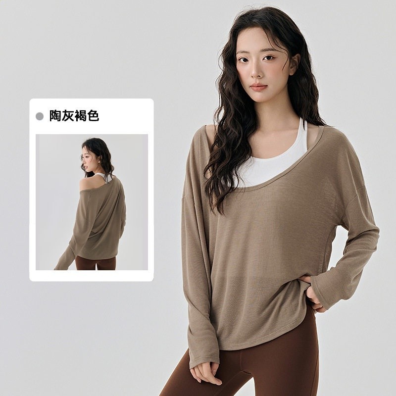DS125620花色折扣瑜伽服女套裝透氣兩件套長袖罩衫普拉提運動背心-規格圖5