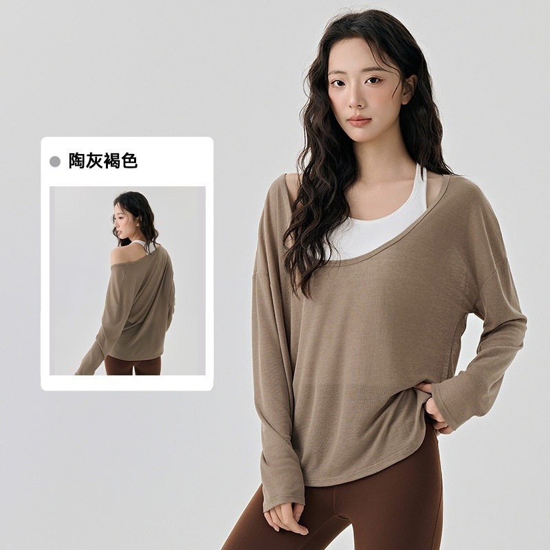 DS125620花色折扣瑜伽服女套裝透氣兩件套長袖罩衫普拉提運動背心-規格圖5