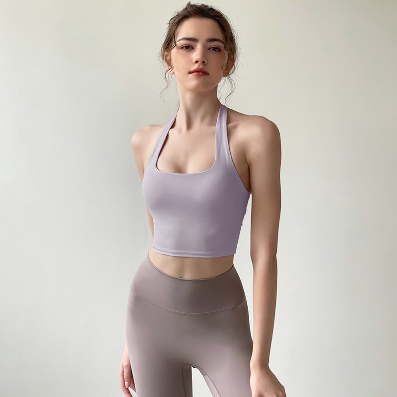 運動內衣女夏季帶胸墊美背防震掛脖瑜伽服普拉提文胸健身背心-規格圖5