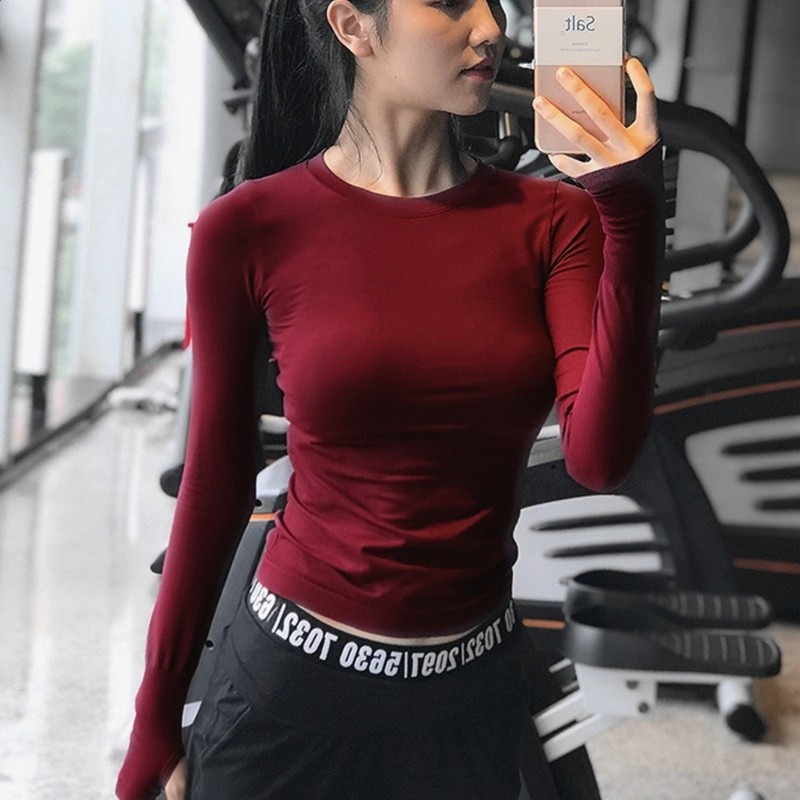 韓系簡約風T恤上衣女圓領美背春夏長袖健身服修身運動跑步瑜伽服-規格圖5
