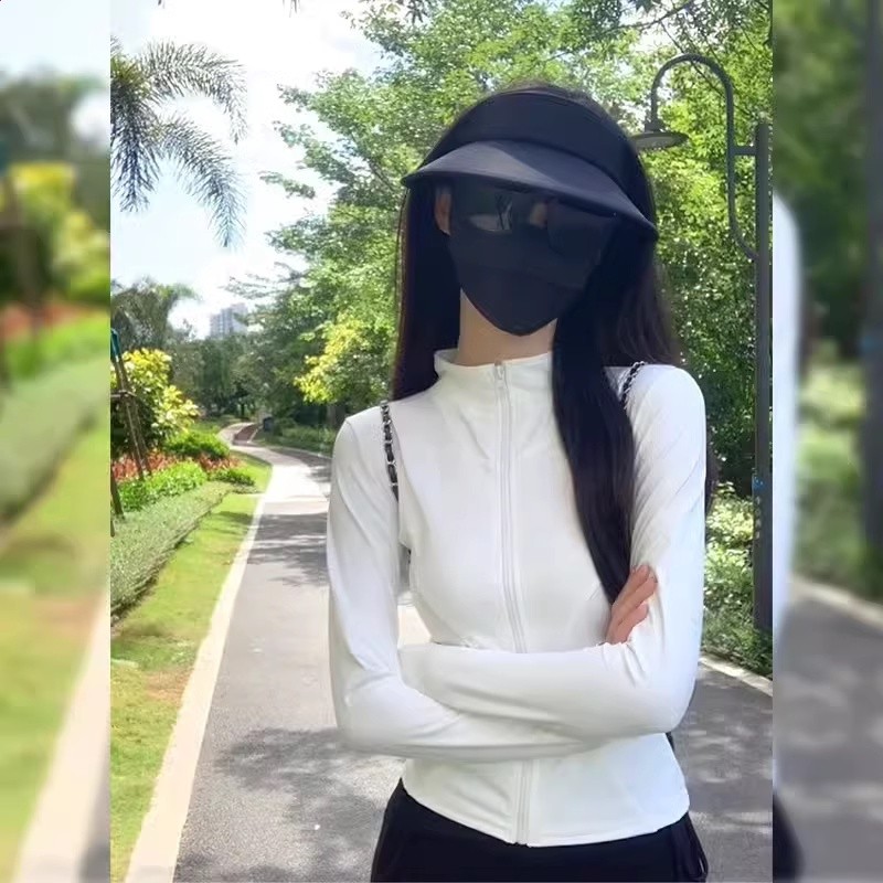 藏藍色防曬衣女2025新款修身收腰外套女款瑜伽服上衣運動緊身立領-規格圖5