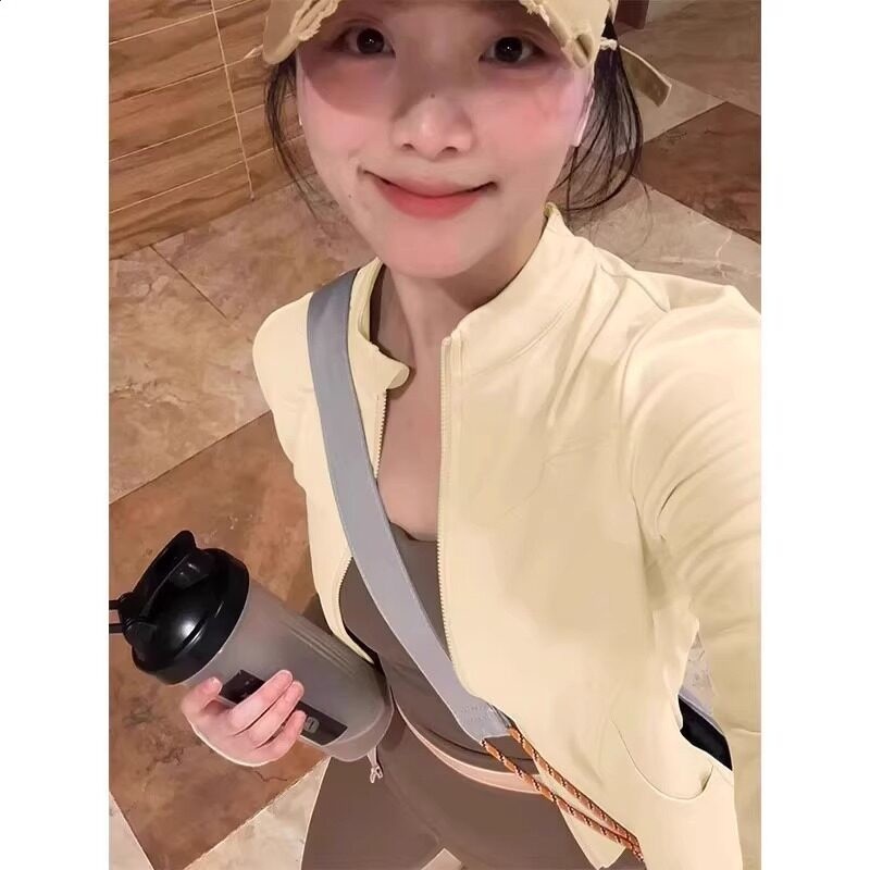藏藍色防曬衣女2025新款修身收腰外套女款瑜伽服上衣運動緊身立領-規格圖5