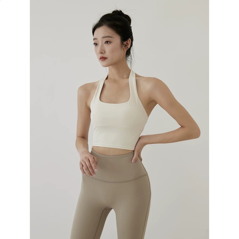 運動內衣女夏季帶胸墊美背防震掛脖瑜伽服套裝普拉提文胸健身背心-細節圖2