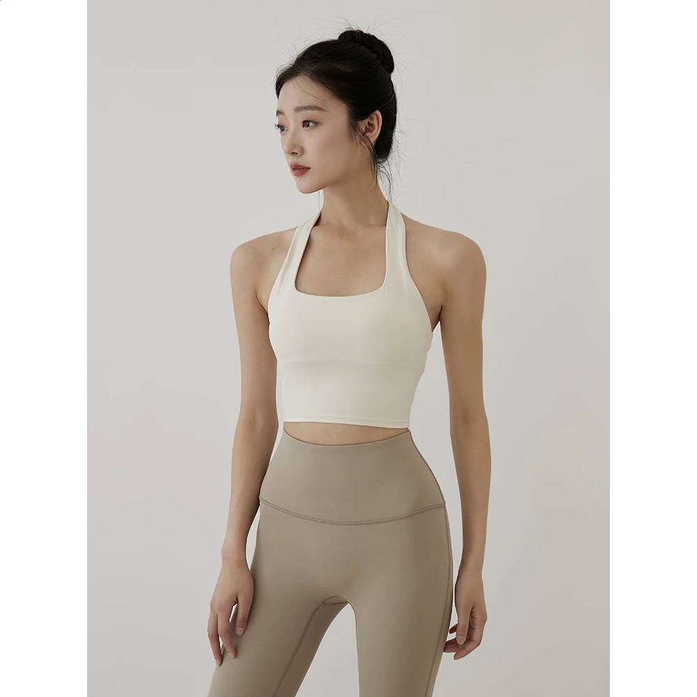 運動內衣女夏季帶胸墊美背防震掛脖瑜伽服套裝普拉提文胸健身背心-細節圖4