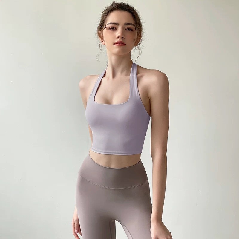 運動內衣女夏季帶胸墊美背防震掛脖瑜伽服套裝普拉提文胸健身背心-規格圖5