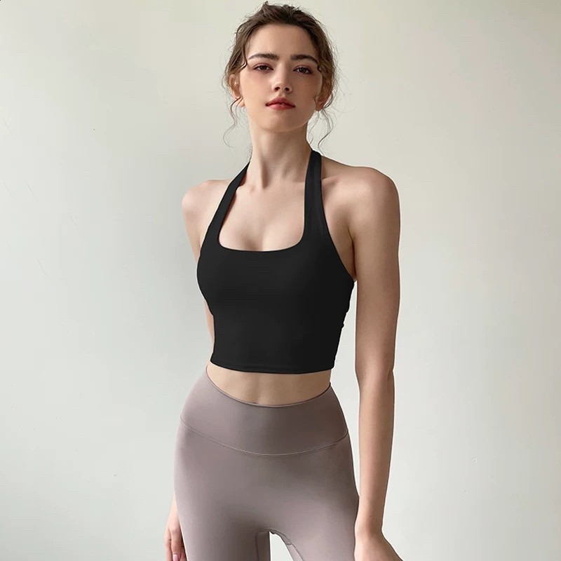 運動內衣女夏季帶胸墊美背防震掛脖瑜伽服套裝普拉提文胸健身背心-規格圖5