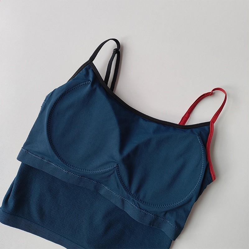 運動內衣女撞色刺繡防震防下垂健身瑜伽服吊帶一體美背心式文胸-細節圖2
